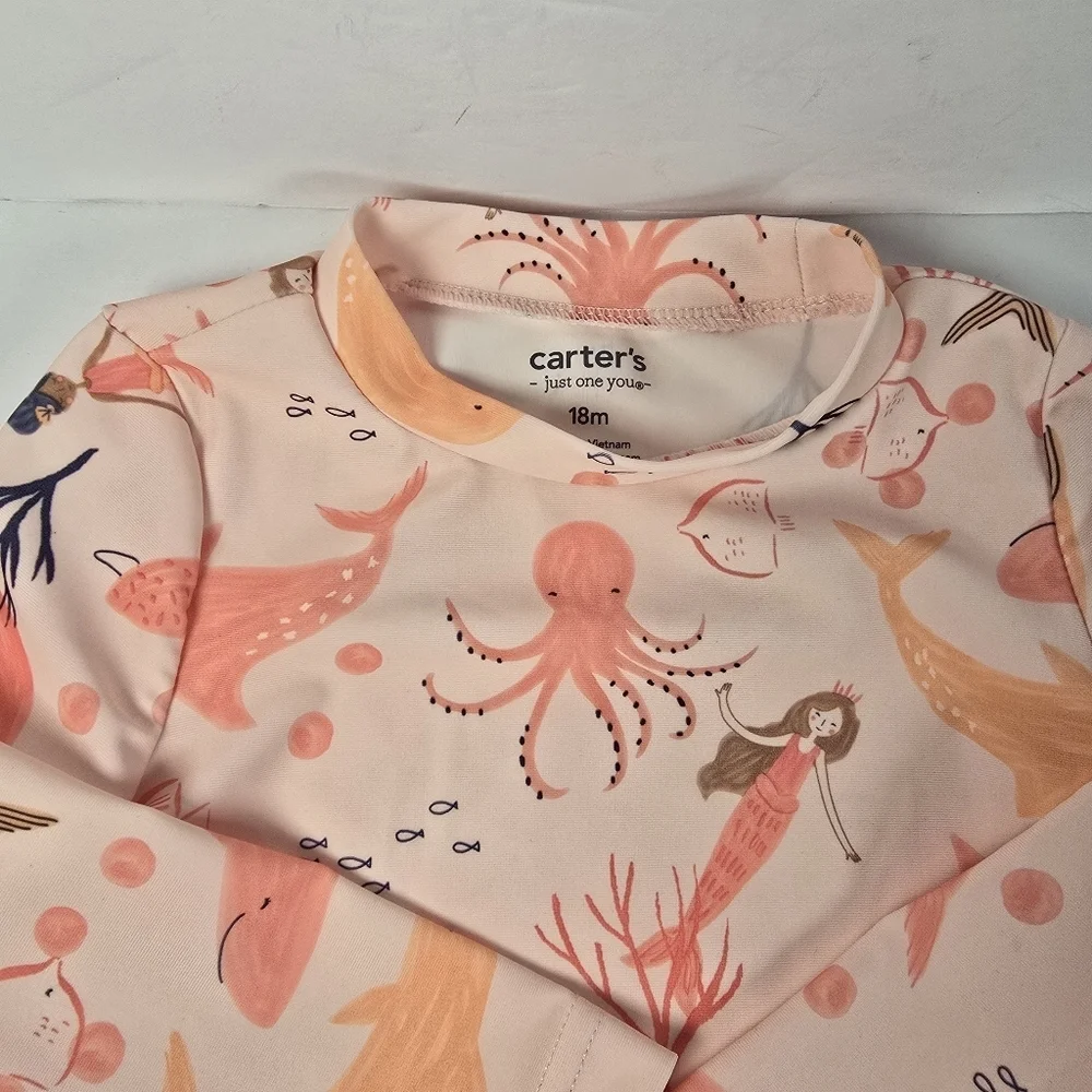 NWT Carter's Toddler Girls' 2-piece Mermaid Print LongSleeve Rashguard swimsuit